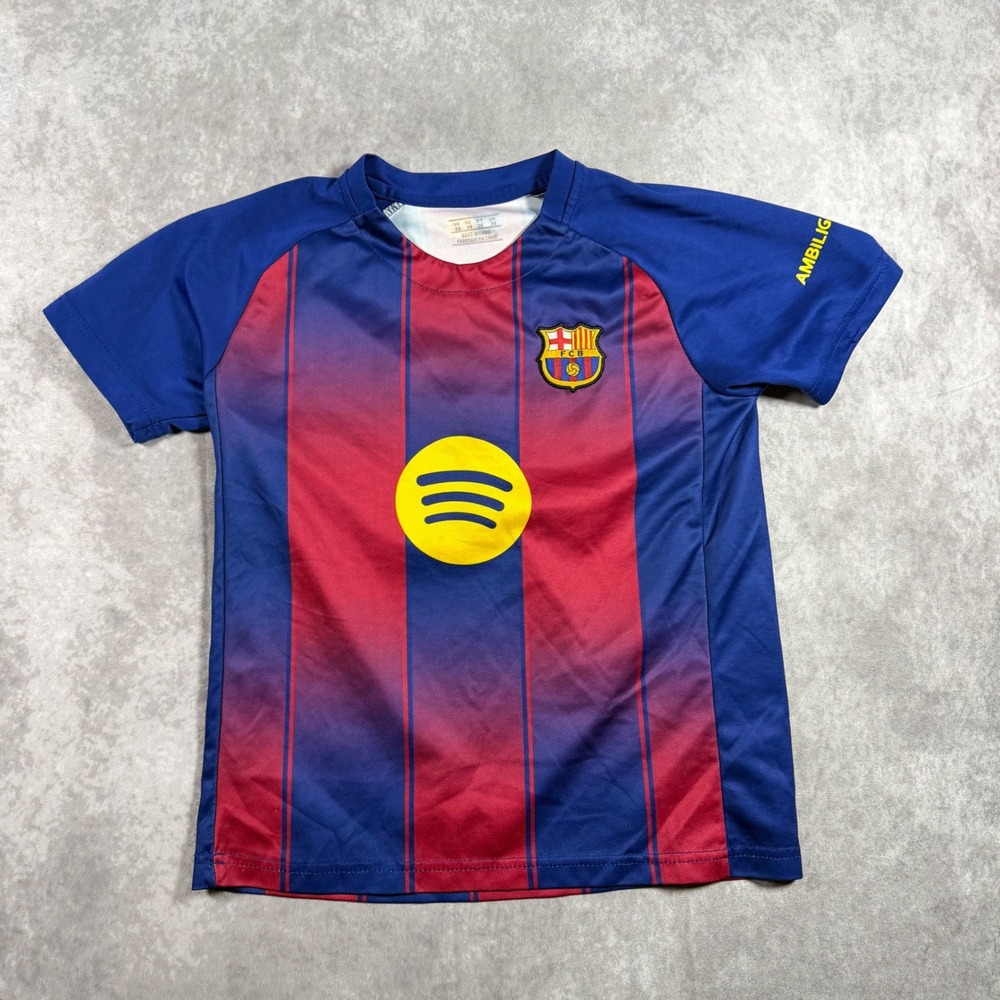 Lionel Messi 10 Kids Barcelona Soccer Jersey Blue Red Stripe Spotify Size 26